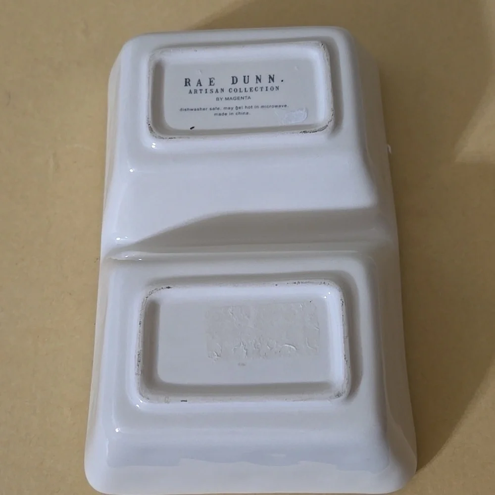 Rae Dunn White Herb-Themed Ceramic Divided Dish
